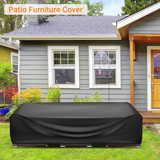 WLEAFJ Patio Furniture Covers Rectangle, Outdoor Table Covers Waterproof, Heavy Duty Outdoor Furniture Cover, Patio Sectional Set Cover 74" L x 47" W x 28" H, Black