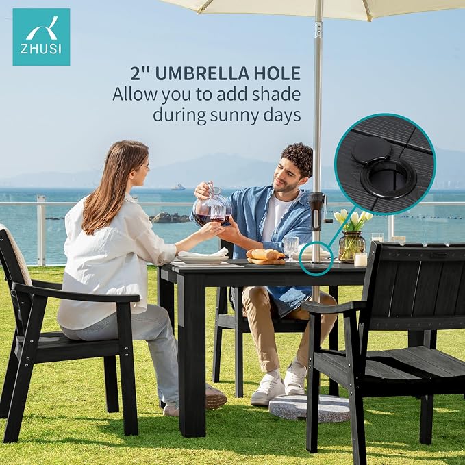 ZHUSI Outdoor Dining Set for 6 HDPE (Black, 1 Table)