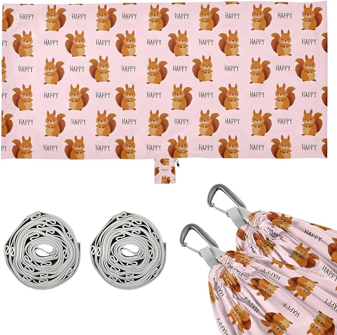 Camping Hammock Outdoor Hammocks for Outside Cute Squirrel Happy Beach Trees Portable Lightweight with Pockets Tree Straps Indoor