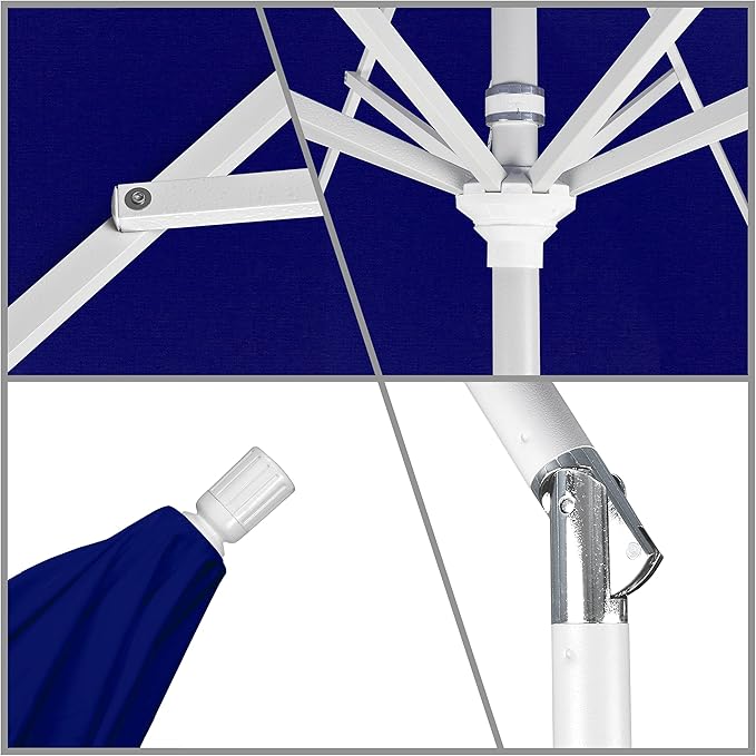 California Umbrella 11Ft Premium Sunbrella Patio Umbrella, Hand-Crank, Tilt-Collar, White Frame, True Blue Fabric