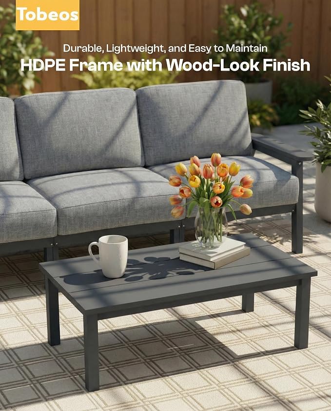 7 Piece HDPE Outdoor Furniture Set with Gray Cushions (Gray Frame) | All-Weather HDPE, Modular Design, Extra-Deep Seating, Thick Cushions, Ideal for Backyard, Deck & Porch