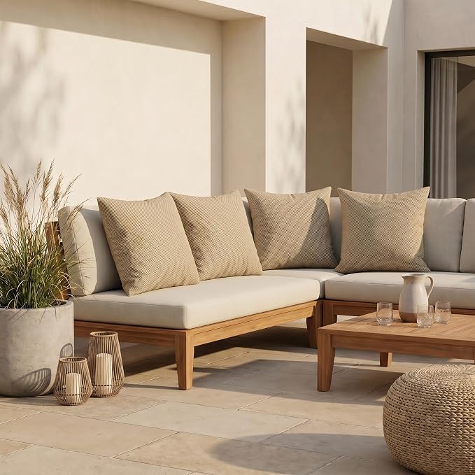 RSH DECOR: Square Throw Pillows Set of 4 | 24" x 24" | Water and Fade-Resistant Performance Fabric | Outdoor Pillow Covers with Down-Alternative Inserts | Made in USA (Trixie Wicker)