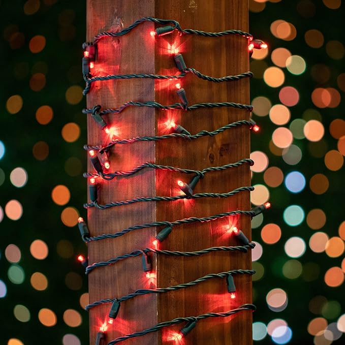 Novelty Lights 50ft 100 LED Red Christmas String Lights, Brown Wire
