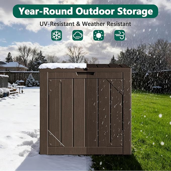 30 Gallon Outdoor Storage Box, Lockable Resin Deck Box for Patio Cushions, Throw Pillows, Garden Tools, Weatherproof Outdoor Storage Bench for Yard, Porch, or Balcony