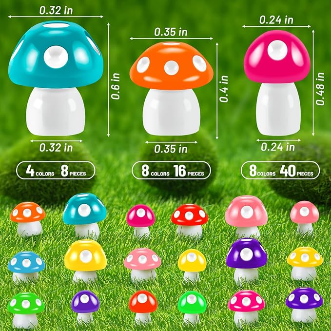 64 pcs Tiny Mushrooms, Colorful Miniature | Fairy Garden, Mini Resin Mushrooms Decoration, Mushroom Statue Cute Figurines, Garden Bonsai Micro Landscape Craft