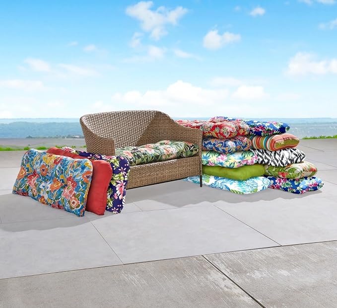BrylaneHome Bh Performance Fabric Tufted Wicker Settee Cushion - Poppy Blue