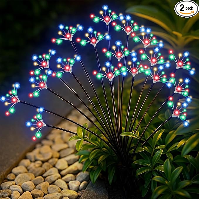 Solar Garden Lights 2 Pack Waterproof Solar Swaying Starburst Light Outdoor Lights for Yard Patio Walkway Pathway Party Wedding Christmas Decorative, Multicolor