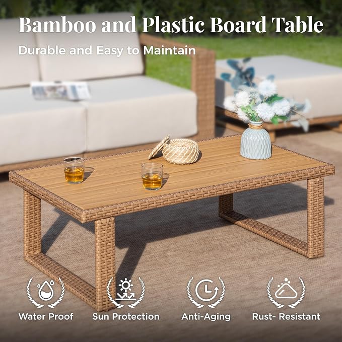 MIXPATIO Patio Furniture Set with Swivel Chairs, 4 Piece Outdoor Wicker Sofa Couch with 10" Thick Cushions, Yellow Rattan Deep Seating Conversation Set with Table, Low Profile Deck Yard Lawn Furniture