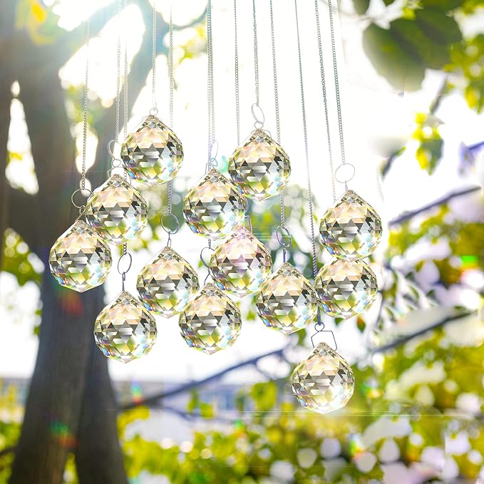 MerryNine Clear Crystal Sun Catcher Suncatcher Prism Ball with Metal Chains | 6 Pack, 1.6"/40mm, Rainbow Pendant Maker, Crystal Beads, for Feng Shui, Home Room Decor, Indoor Windows, for Gift, DIY