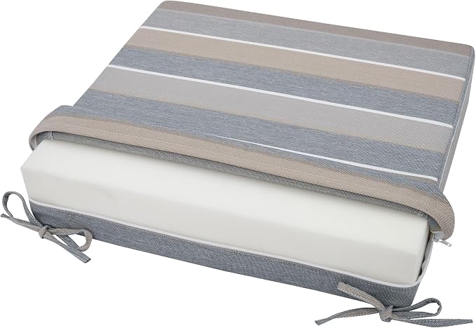 Magpie Fabrics Indoor Outdoor Cushion Cover Replacement 2 Pack, NO Insert! Water Repellent Slipcover with Ties Decor for Patio Garden Chair Sofa Bench Wicker(Grey Striped, 22x20x4 Inch)