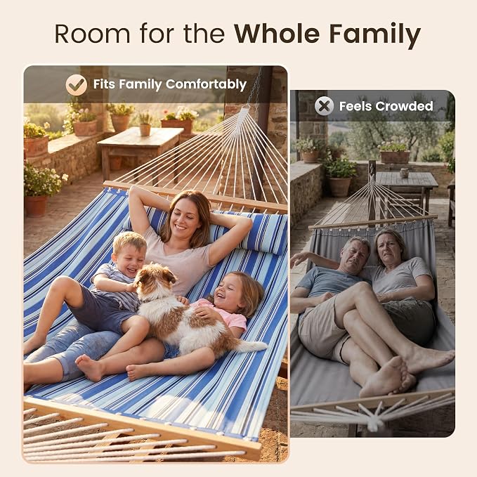 Double Hammock with Spreader Bar,Soft Pillow,Max Load 500lbs,Portable Hammock for Outdoor,Camping,and Backyard,Aqua Blue