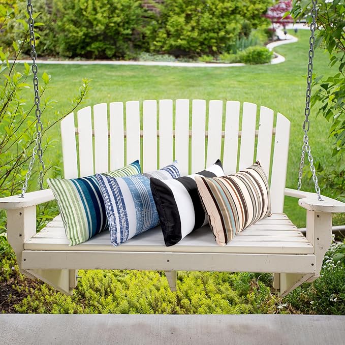 12x20 Waterproof Outdoor Pillows, Set of 2 Outdoor Lumbar Pillows | Patio Furniture Pillows, Decorative Throw Pillows, Waterproof & Fade Resistant, Removable & Washable, Stripe Blue White