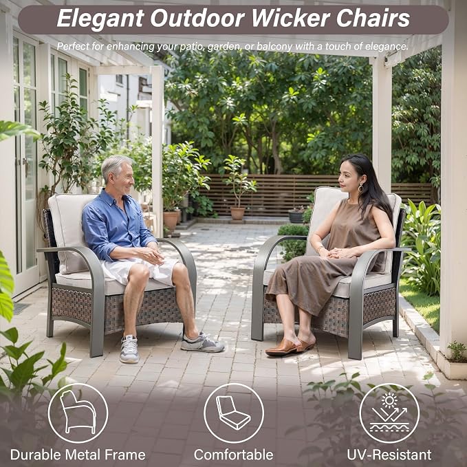 Belord 4 Pieces Wicker Patio Furniture Set Outdoor Patio Chairs with Ottomans All Weather Rattan Outdoor High Back Deep Seating Furniture for Porch Deck Sunroom Backyard