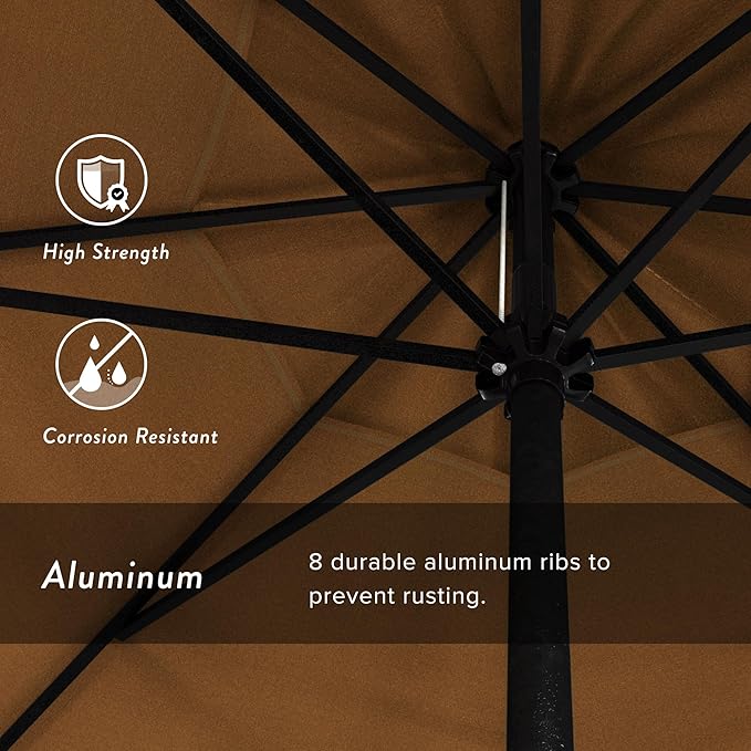 California Umbrella 7.5' Rd Aluminum Patio Umbrella, Crank Lift, Auto Tilt, Black Finish