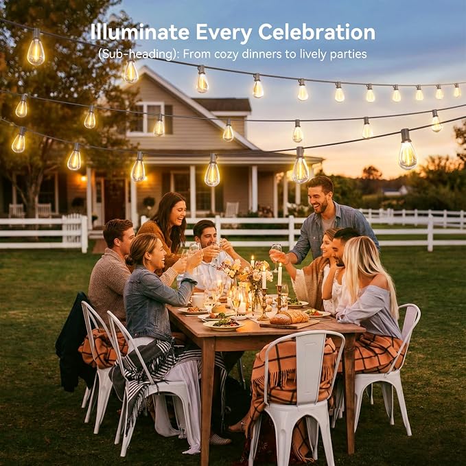100FT Outdoor String Lights with Remote, Waterproof Patio Lights with 35+1 Shatterproof LED Bulbs,Dimmable Hanging Decor for Backyard Garden Porch Bistro, Timer & 3 Modes,2700K Warm White
