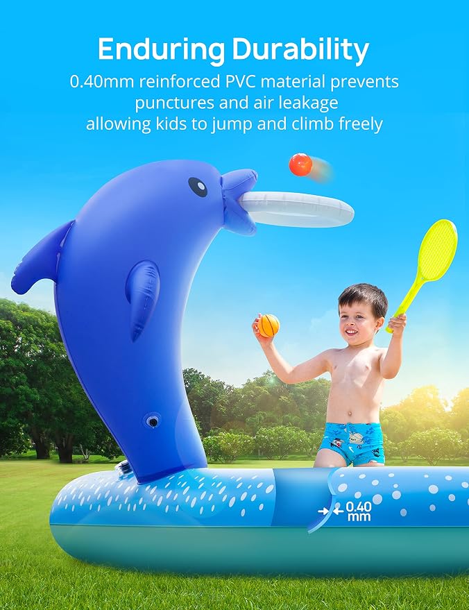 Kiddie Pool with Slide Inflatable Play Center Wading Lounge, Coconut Palm Sprinkler, Water Game Play Center, 95''x75''x40''