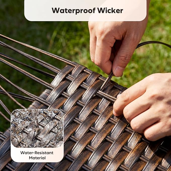 Rilyson Wicker Outdoor Swivel Rocker Chairs - All Weather Resistant Wicker Patio Furniture Set of 2 with High Back and 6 inch Thick Cushions for Deck Porch Yard and Poolside, Brown/Blue