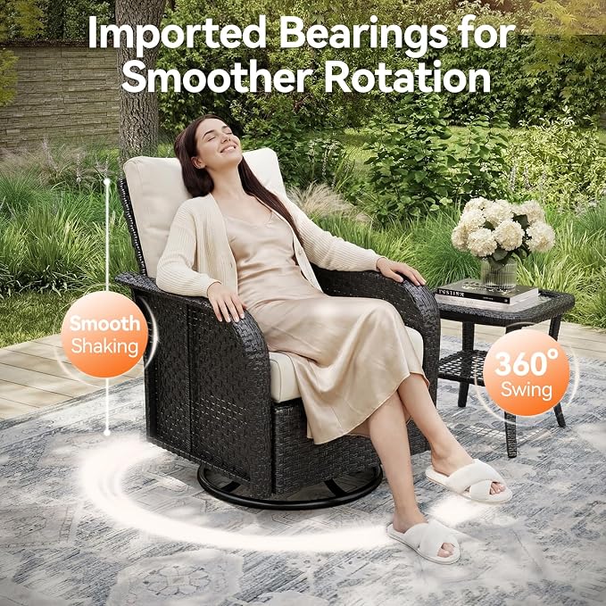 Aoxun Luxury 7-Piece Patio Furniture Set, 360° Swivel Chairs, Wicker Rattan Sofa with Thick Cushion, Outdoor Conversation Set for Backyard, Poolside & Garden, Black/Beige