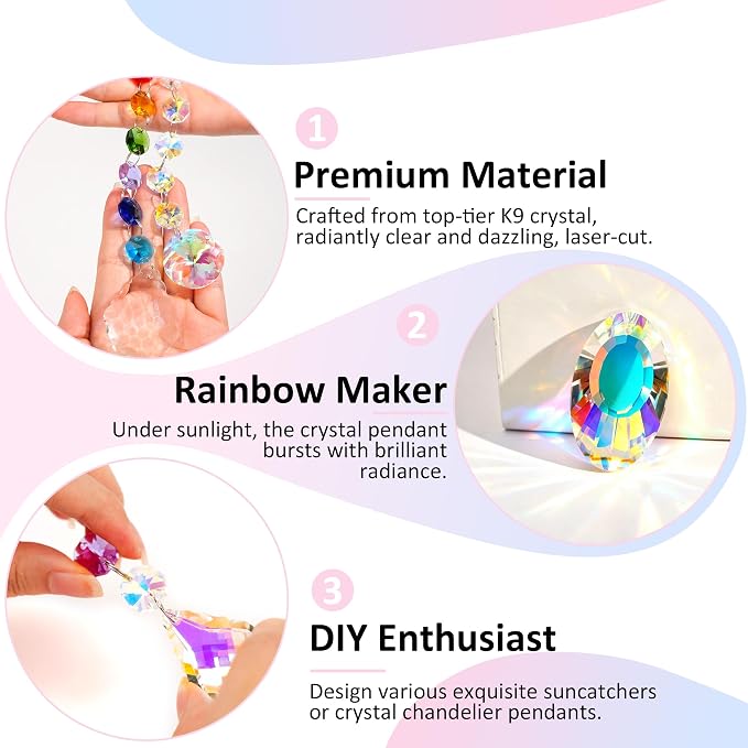 212pcs Crystal Suncatcher Kit, Glass Prisms for Chandelier Parts | K9 Crystal Prism Suncatcher, DIY Kit, Rainbow Maker for Window & Home, 12 Hanging Prisms Set, Shiny Decor Pendants Gift