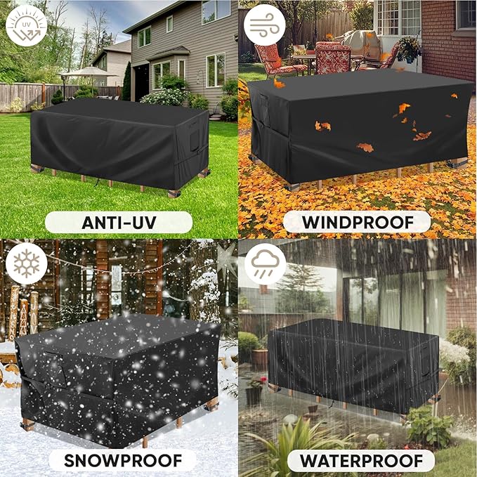 BALEINE Patio Furniture Covers, Outdoor Furniture Covers Waterproof, Heavy Duty Oxford Patio Table Cover for Outdoor Table, Chair, Sofa, Desk (Black 102"L×74"W×28"H)
