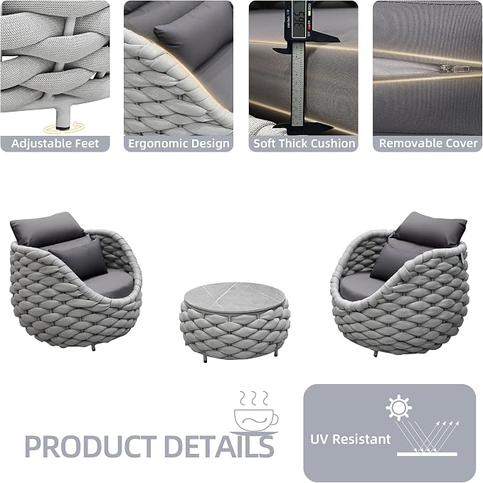 TWT 5-Piece Aluminum Patio Furniture Set, Outdoor Armchairs with Coffee Table, Metal Sofa Set for Deck, Porch, Balcony, Indoor