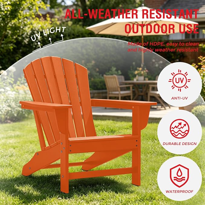Costaelm Patio Conversation Set, Patio Chairs Set of 5 Balcony Firepit Furniture Outdoor Adirondack Square Table and Chair Backyard Furniture Set for Lawn Porch Pool Garden, Orange