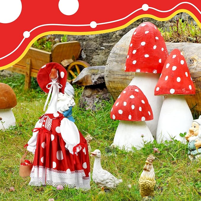 Soulchen 1 Set Mushroom Porch Goose Outfit 23 Inch Cement Mushroom Goose Clothes Dress and Hat Costume Set for Christmas Summer Fall Lawn Garden Yard Decor