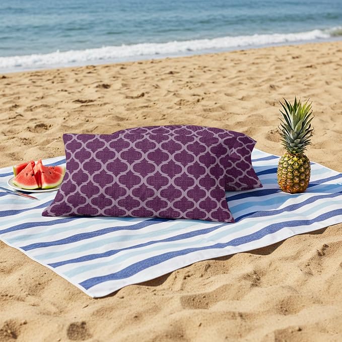 Dark Purple Moroccan Outdoor Pillow Covers 20x12 Inch Lumbar Pillow Covers Set of 2 Waterproof Decorative Throw Pillow Cases Country Abstract Quatrefoil Lattice Cushion Covers for Patio Furniture