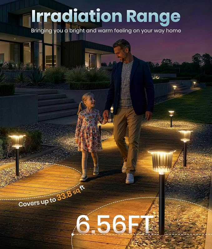 Upgraded Solar Lights Outdoor Waterproof 6 Pack, Adjustable Warm&Cool White, Pathway Lights Solar Powered Garden Decor Landscape Lighting Outside for Front Yard/Patio/Walkway/Driveway/Lawn/Path Light