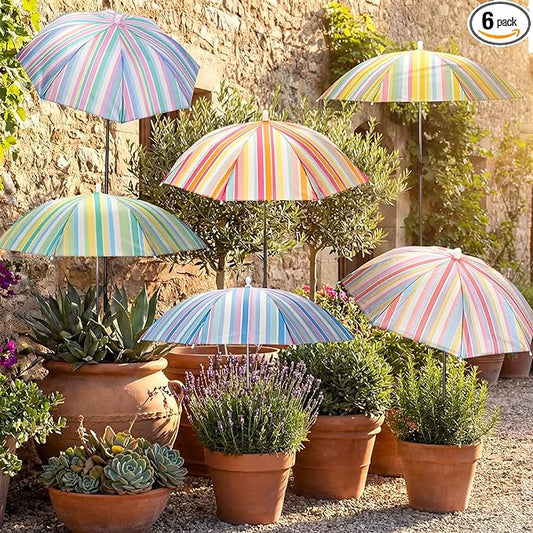 Hillban 6 Pack Plant Shade Umbrellas for Outdoor Plants 23.6" Large Garden Umbrella Shade for Potted Flower with Adjustable 40" H Sunshade Cover for Patio Garden Bed Flowers(Striped Pattern)