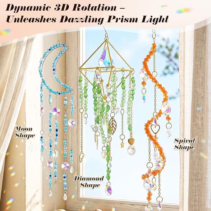 730PCS DIY Suncatcher Kit for Adults – 3D Spiral Suncatcher with Colorful AB Beads & Pendants, Rainbow Maker for Window Hanging Indoor/Outdoor Home Decor