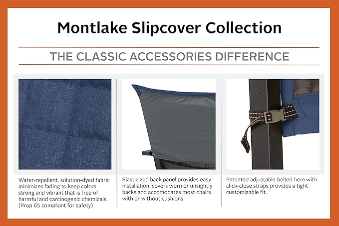 Classic Accessories Montlake Water-Resistant 72 Inch Patio Chaise Lounge Slipcover, Heather Indigo, Patio Furniture Covers
