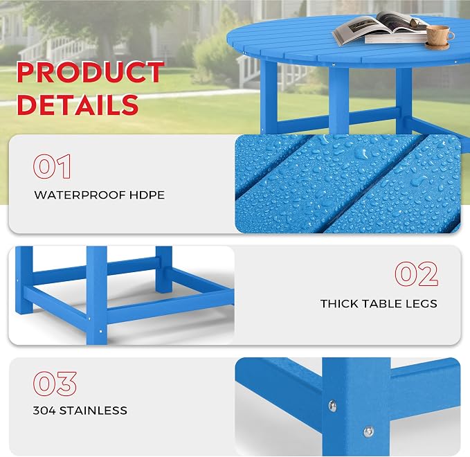 Costaelm Patio Conversation Set, Outdoor Chairs Set of 5 Balcony Firepit Furniture Outdoor Adirondack Round Table and Chair Backyard Furniture Set for Lawn Porch Pool Garden, Pacific Blue