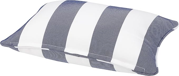 13 x 20 Inch Outdoor Lumbar Pillow with Insert Set of 2, Decorative Piping Edge Waterproof Fade Resistant Fluffy Throw Pillows for Patio Furniture Chair Bench Couch - Navy White Striped