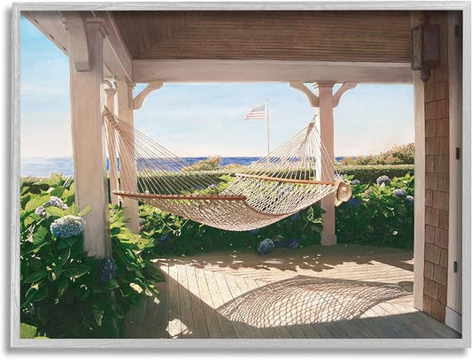 'Tranquil Hammock Warm Sunlit Porch Rural'| Framed Giclee Art | Stupell Industries | Gray, 30 x 24 Inches, Easy to Hang and Sturdy, Made in USA, by Tom Mielko