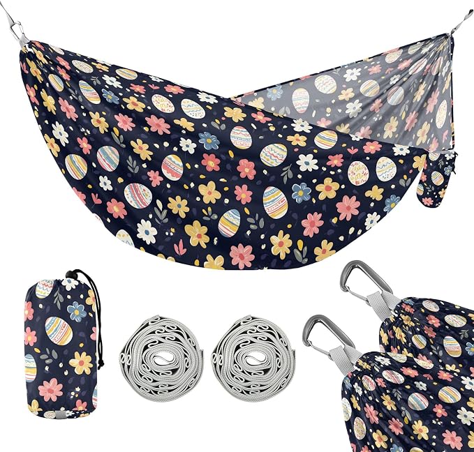 Camping Hammock Outdoor Hammocks for Outside Egg Flower Beach Trees Portable Lightweight with Pockets Tree Straps Indoor
