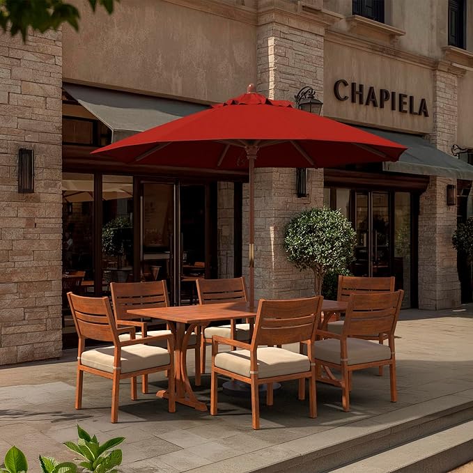 California Umbrella 9' Premium Commercial Hardwood Patio Umbrella, Manual Lift With Olefin Kiwi Fabric