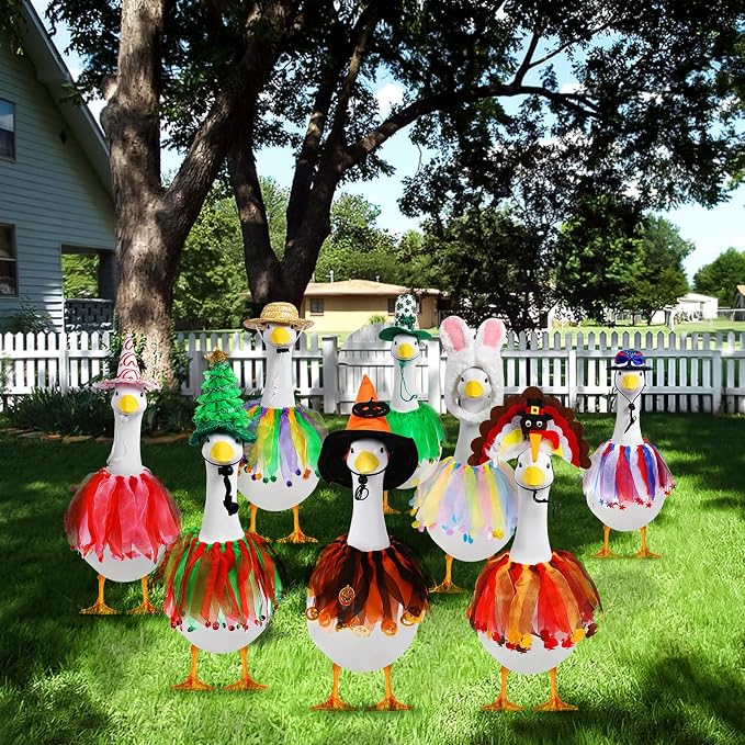 8 Set Holiday Porch Goose Outfits Halloween Fall Christmas All Seasons Porch Goose Clothes for 23" Goose Statue Lawn Patio Yard Garden Decor