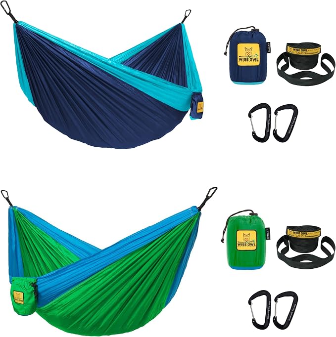 Wise Owl Outfitters Camping Hammocks Duo - Set of 2, Adults and Kids Hammock for Outdoor, Indoor, Single & Double Use w/Tree Straps - Camping Gear Essentials,