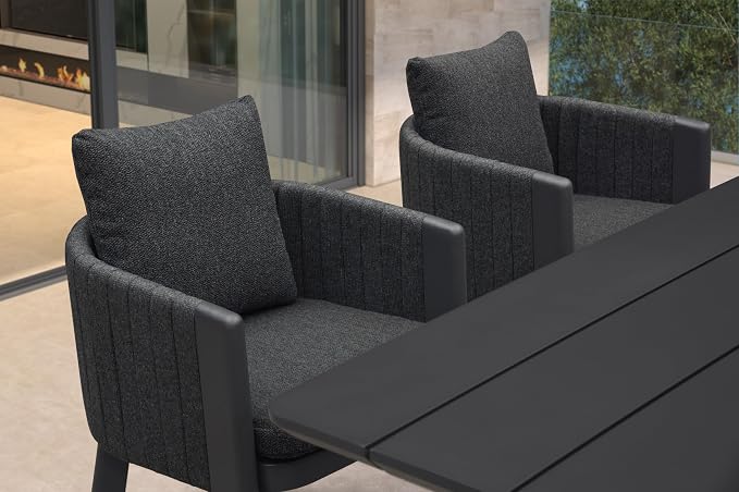 PURPLE LEAF Luxury 7-Piece Oversize Outdoor Dining Set for 6 Powder-Coated Aluminum Patio Table and Handwoven Olefin Rope Chairs with Cushions Weather-Resistant Patio Furniture Carbon Slate Color