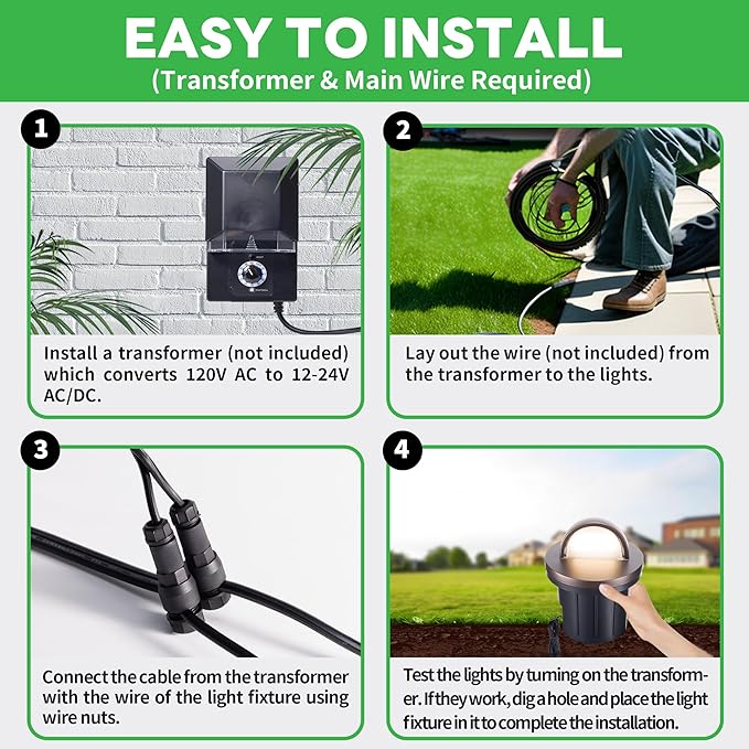Low Voltage 3000K Ground Well Lights, 8 Pack 6W 420LM LED 12V In-Ground Landscape Lights, IP67 Waterproof Aluminum Oil-Rubbed Bronze, Single-Side Lighting for Backyard, Wall