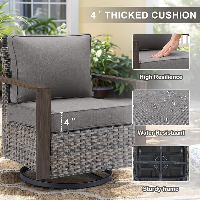 Belord 5 Piece Outdoor Wicker Patio Conversation Furniture Set Deep Seating, Metal Wide Armrests Patio Sofa Set with Rattan Chairs Ottomans for Porch Deck Sunroom Backyard