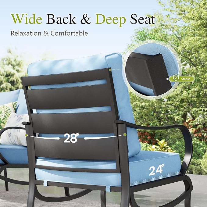 Sophia & William Patio Furniture Sets for 7 Outdoor Conversation Set 7 Pcs with 2 x Swivel Sofa Chairs, 2 x Armrest Chairs, 1 x 3-Seat Sofa, 2 x Ottomans for Coffee Garden Backyard Poolside Blue