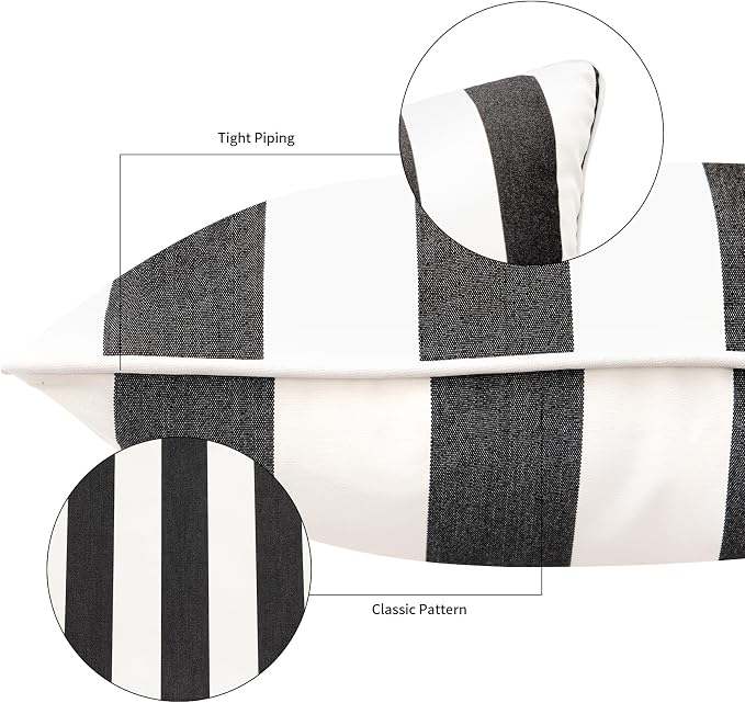 2 Pack Outdoor Throw Pillows 23" Square Cushion Black Stripes | Water-Resistant Outdoor Cushions,Decorative Pillows with Insert for Patio Garden Porch,Black Stripes