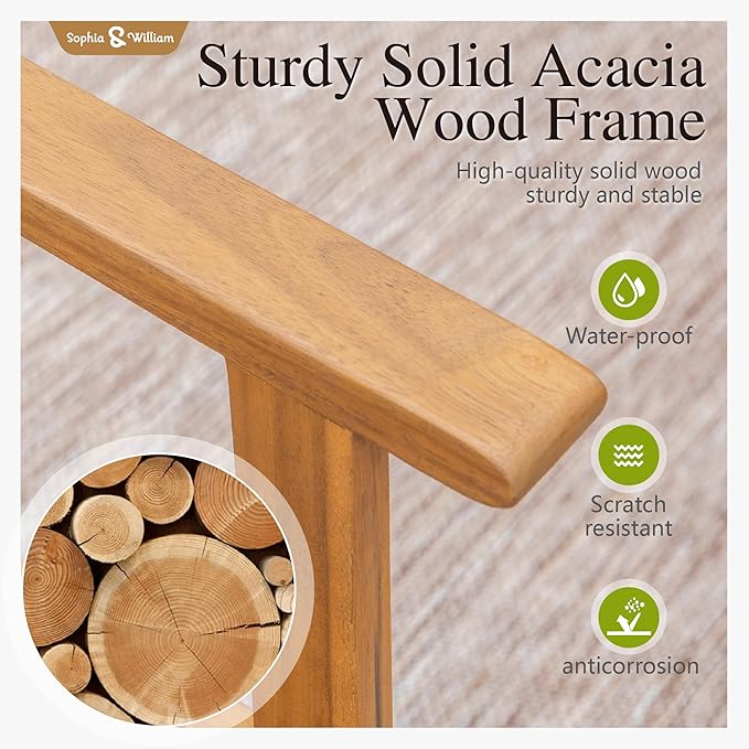 Sophia & William Patio Dining Chairs Outdoor 2 Pieces Hand Woven Wooden Rattan Armchair, Acacia Wood Outside Chair with Rattan Seat & Back for Porch Backyard Garden Balcony Set of 2