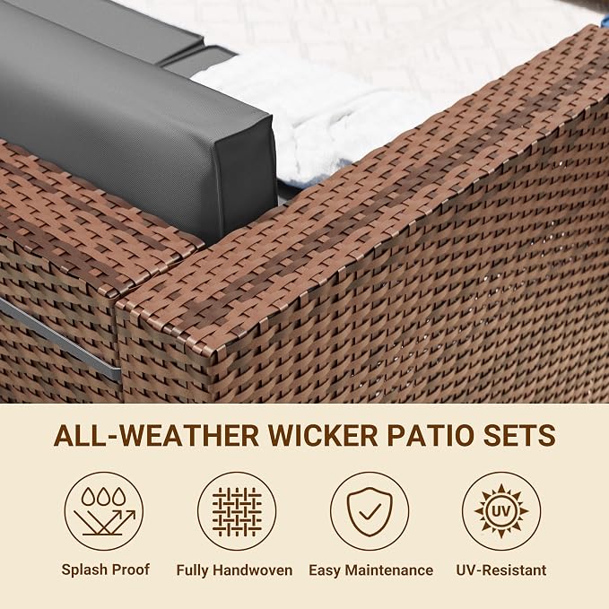 Patio Furniture Set, Modular 7-Piece Patio Conversation Sets with Coffee Table, All-Weather Wicker Outdoor Sectional for Backyard and Balcony, Grey (Waterproof Covers Included)