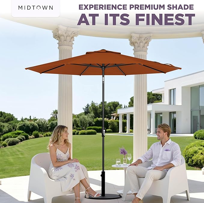 Midtown Umbrellas – The Swilt 10 Ft Patio Umbrella with 360° Swivel & Tilt Mechanism, Sunbrella Fabric & 8 Fiberglass Ribs – Outdoor Umbrella for Deck, Pool & Cafes – Terracotta Canopy, Black Pole