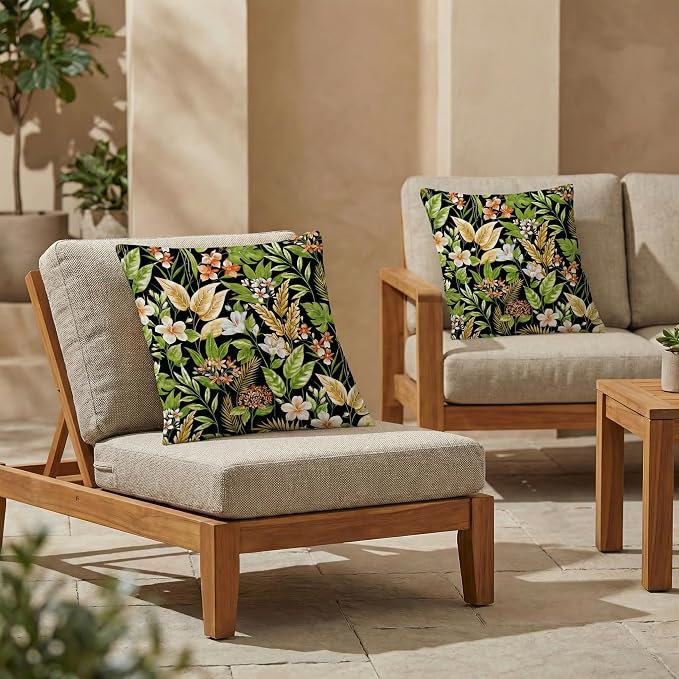 RSH DECOR Square Throw Pillows Set of 2, 17" x 17", Outdoor Pillows Waterproof, Outdoor Pillow Covers, Pillow Covers for Couch, Carena Ebony, Made in USA