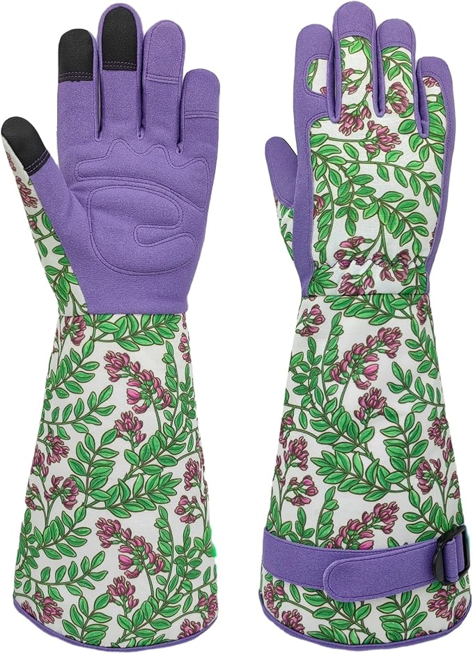 Thornproof Rose&Cactus Gardening Gloves,Gauntlet Garden Glove,Gifts | Canvas,Cute Floral Pattern,Leather Palm,Touchscreen,Durable Material,Garden Gift,Men&Women,Machine Washable,Adjustable Cuff