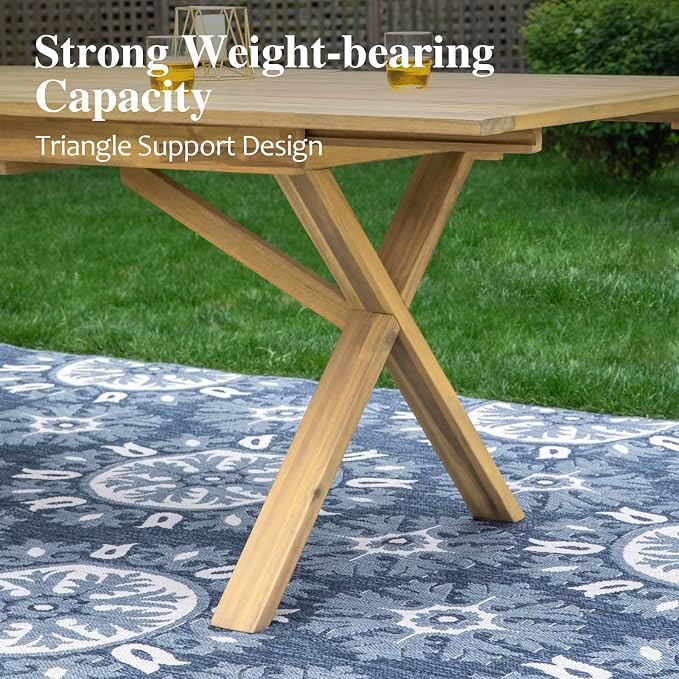 HERA'S HOUSE 7pc Patio Dining Set, Expandable Acacia Wood Table + 6 Chairs | Rectangular wooden table with umbrella hole, Fade-resistant, all-weather furniture for backyard, garden & poolside